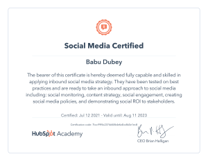 Hubspot Social Media Certification